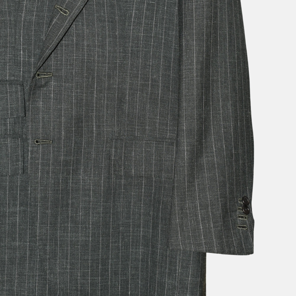 Grey/Green Striped Suit made of Light Virgin Wool (EU 48)