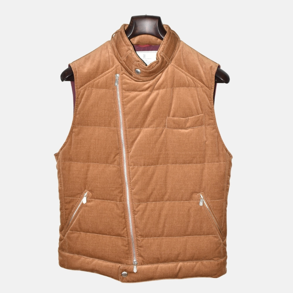 Brown Down Velvet Vest made of Cotton (S)
