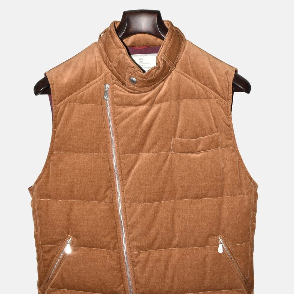 Brown Down Velvet Vest made of Cotton (S)