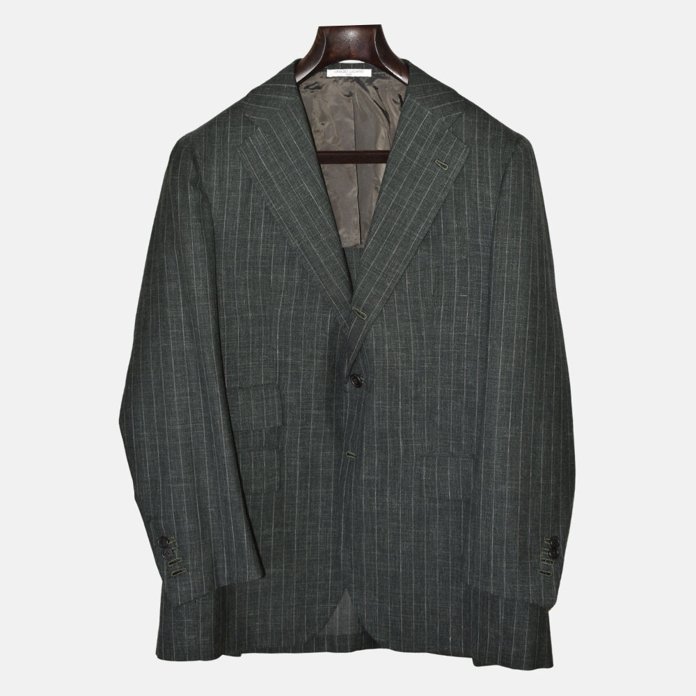 Grey/Green Striped Suit made of Light Virgin Wool (EU 48)