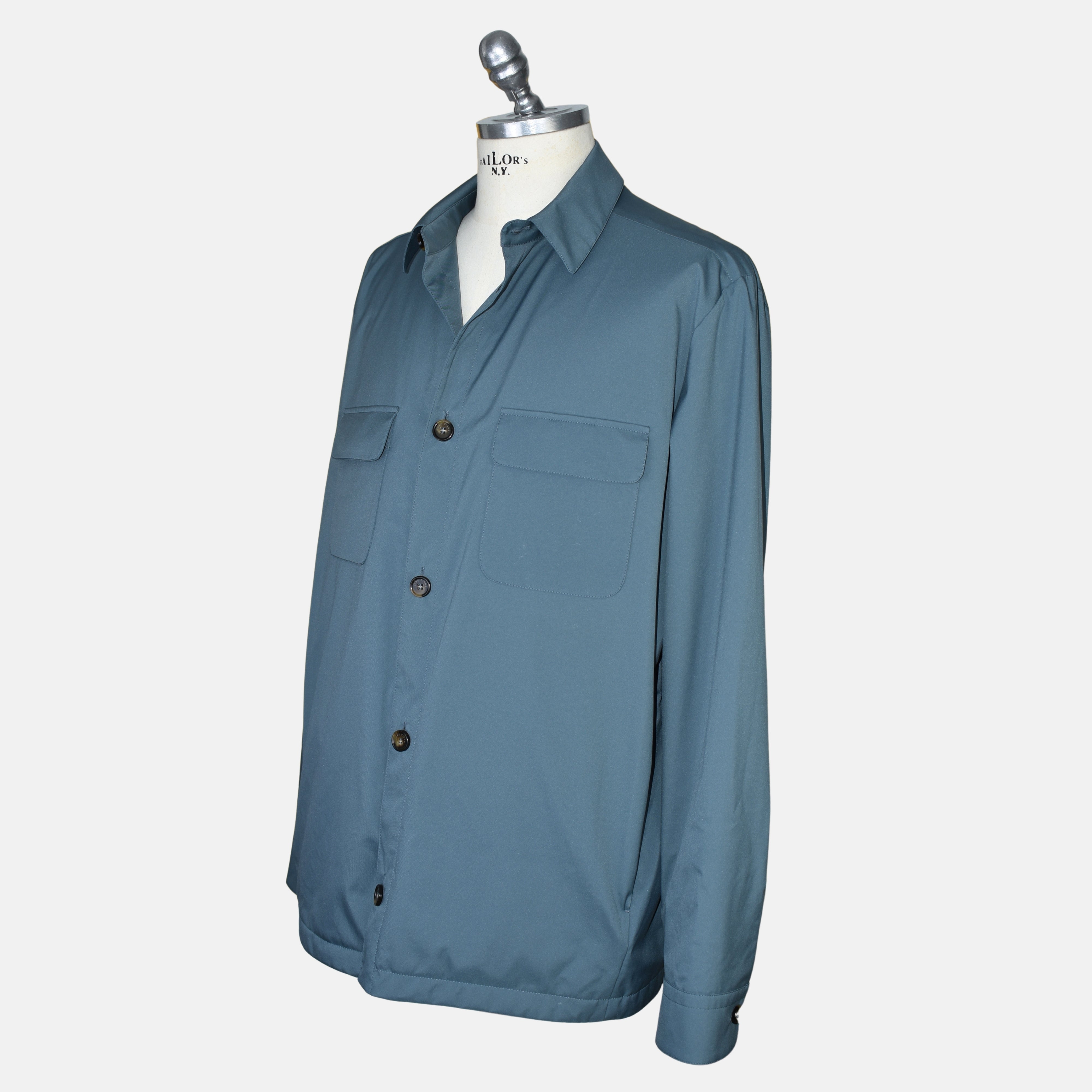 Close-up of the collar and shoulder seam on the Loro Piana Storm System jacket