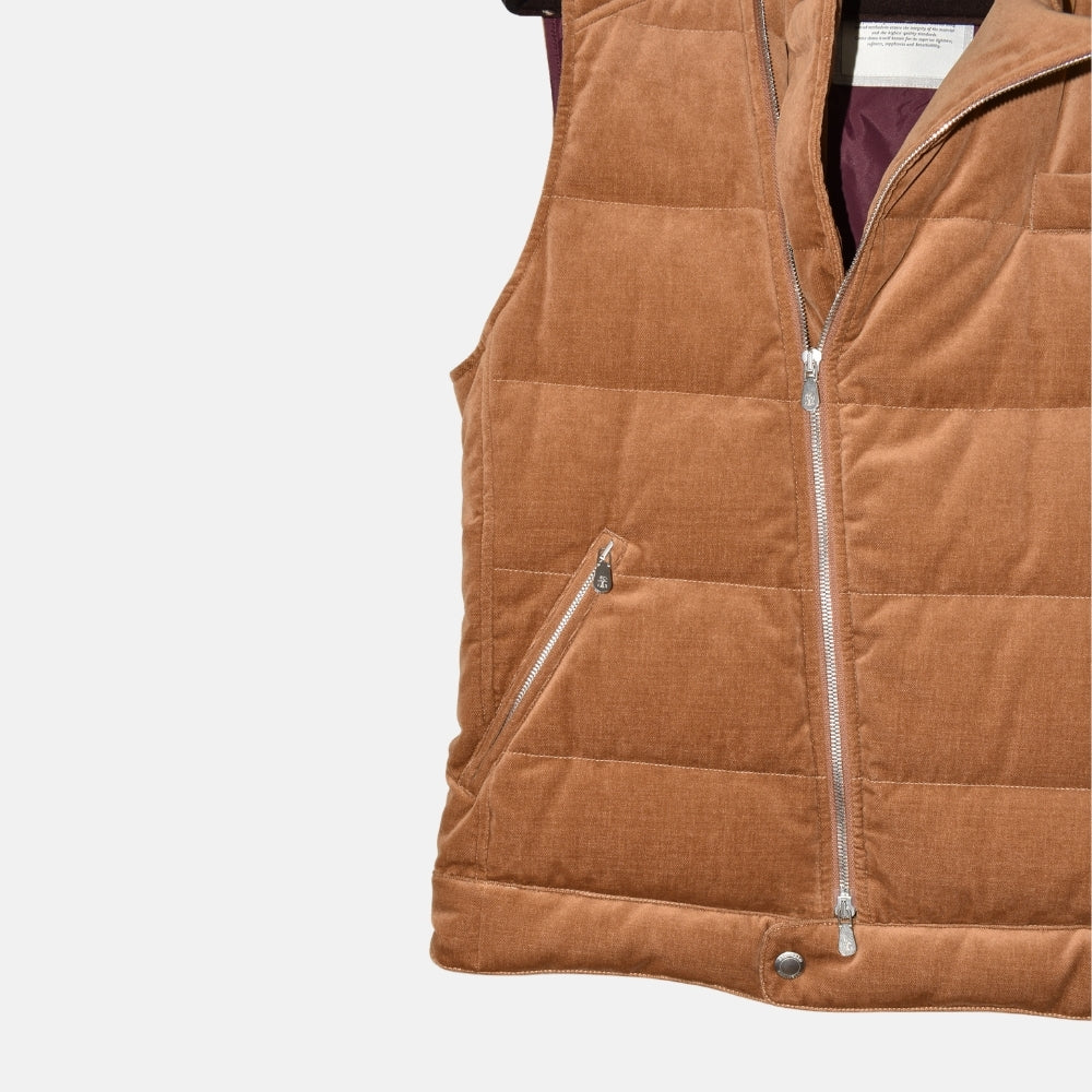 Brown Down Velvet Vest made of Cotton (S)
