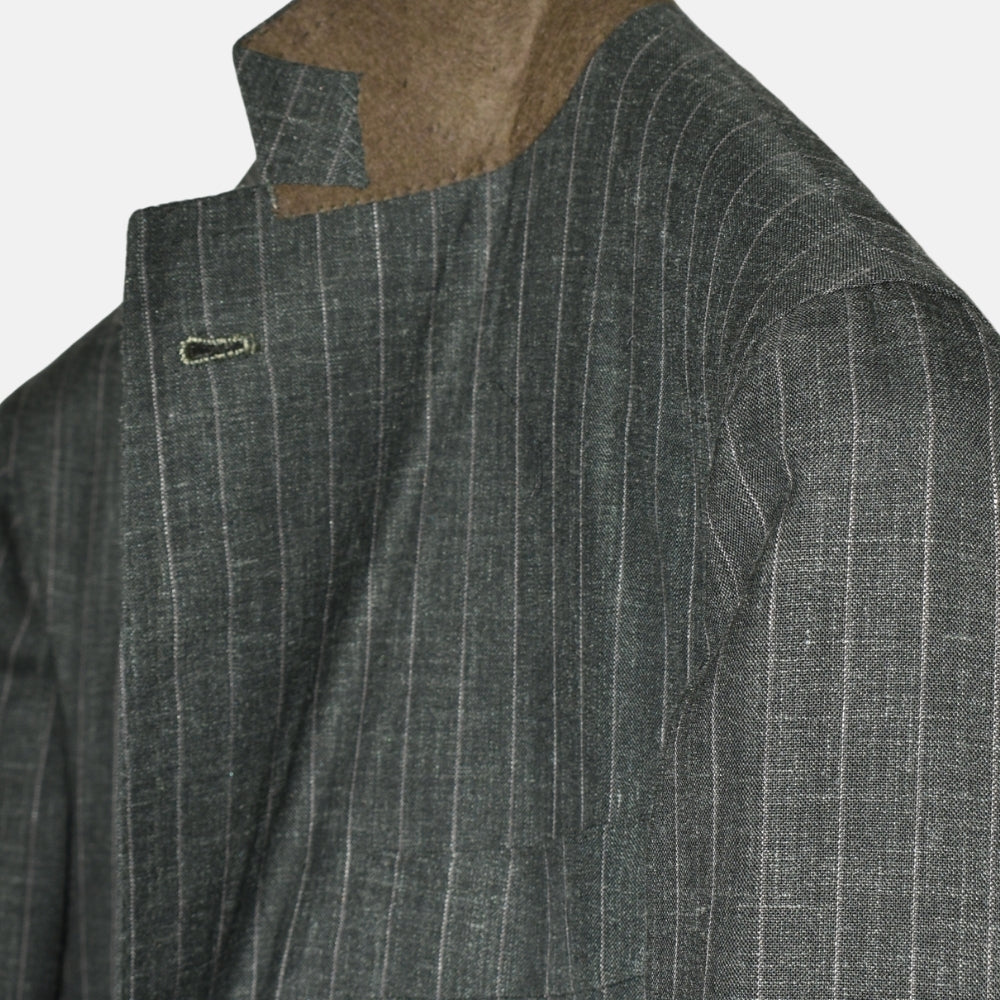 Grey/Green Striped Suit made of Light Virgin Wool (EU 48)