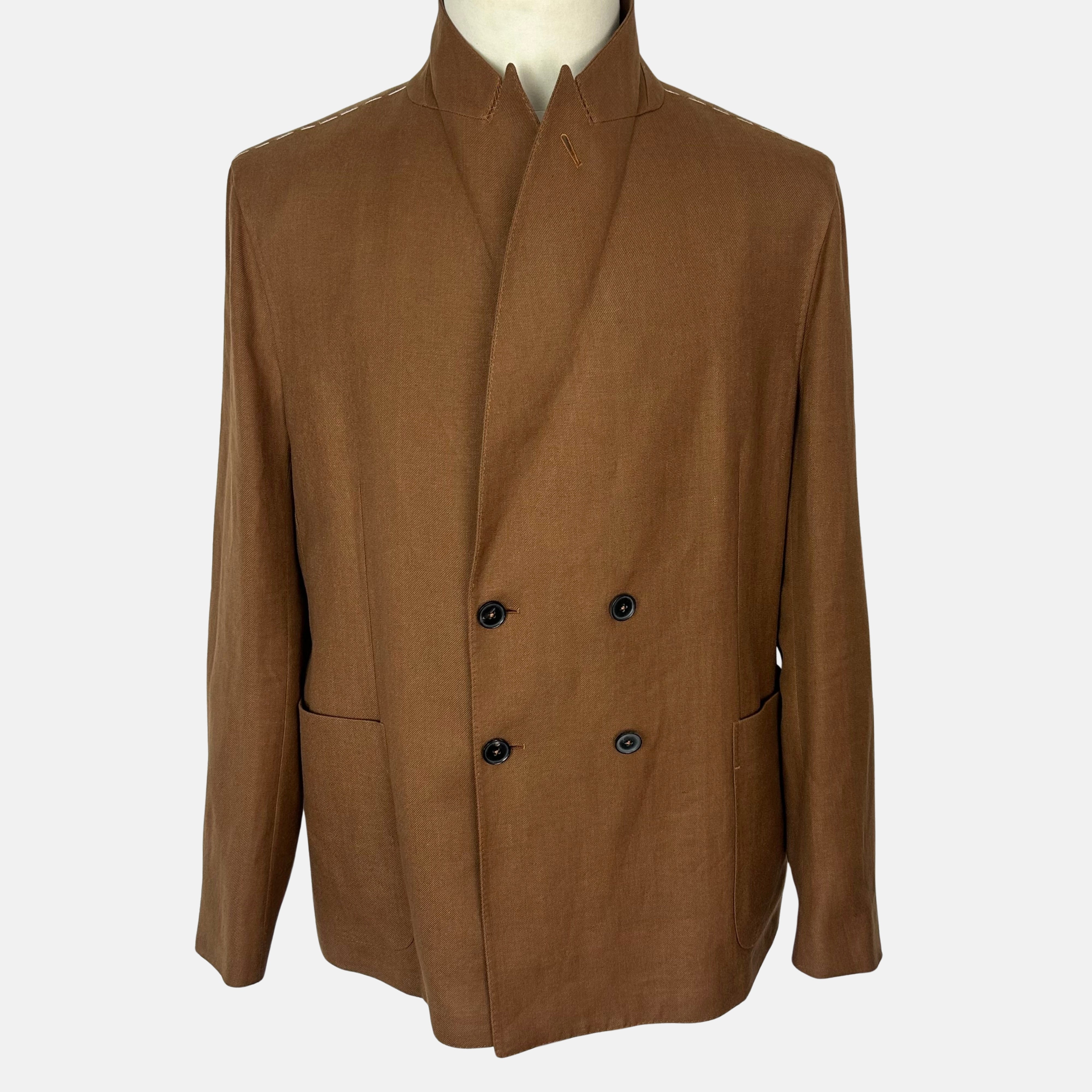 Kamelfarbener Blazer aus Leinen/Wolle (EU 56)