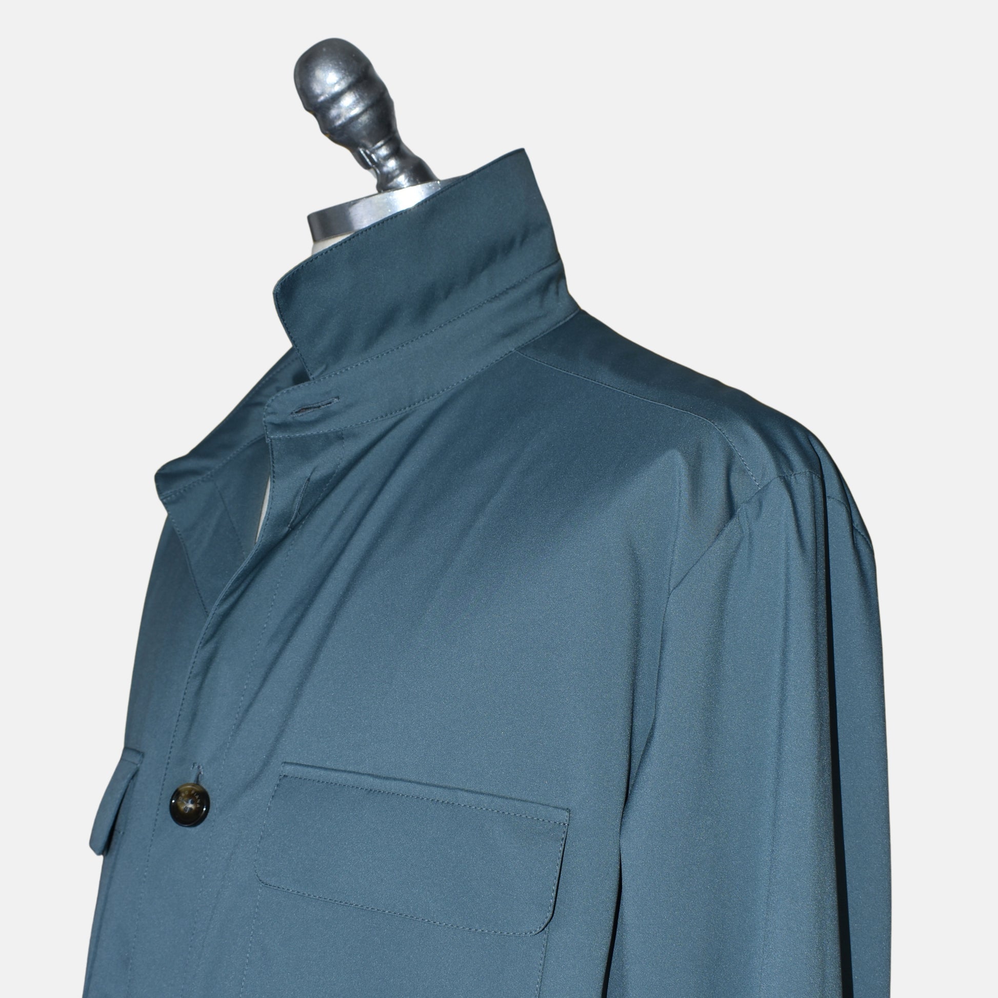 Back view of the Loro Piana petrol Storm System jacket