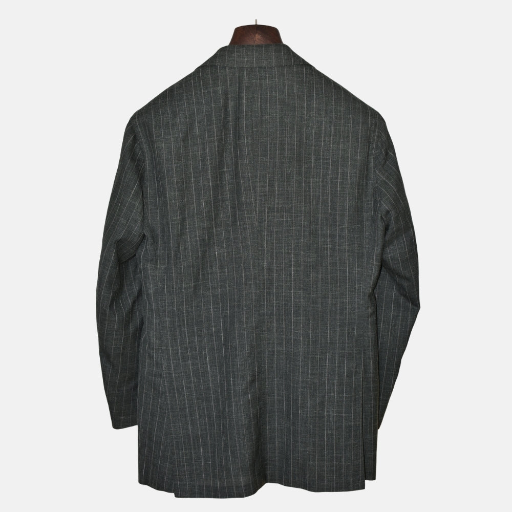 Grey/Green Striped Suit made of Light Virgin Wool (EU 48)