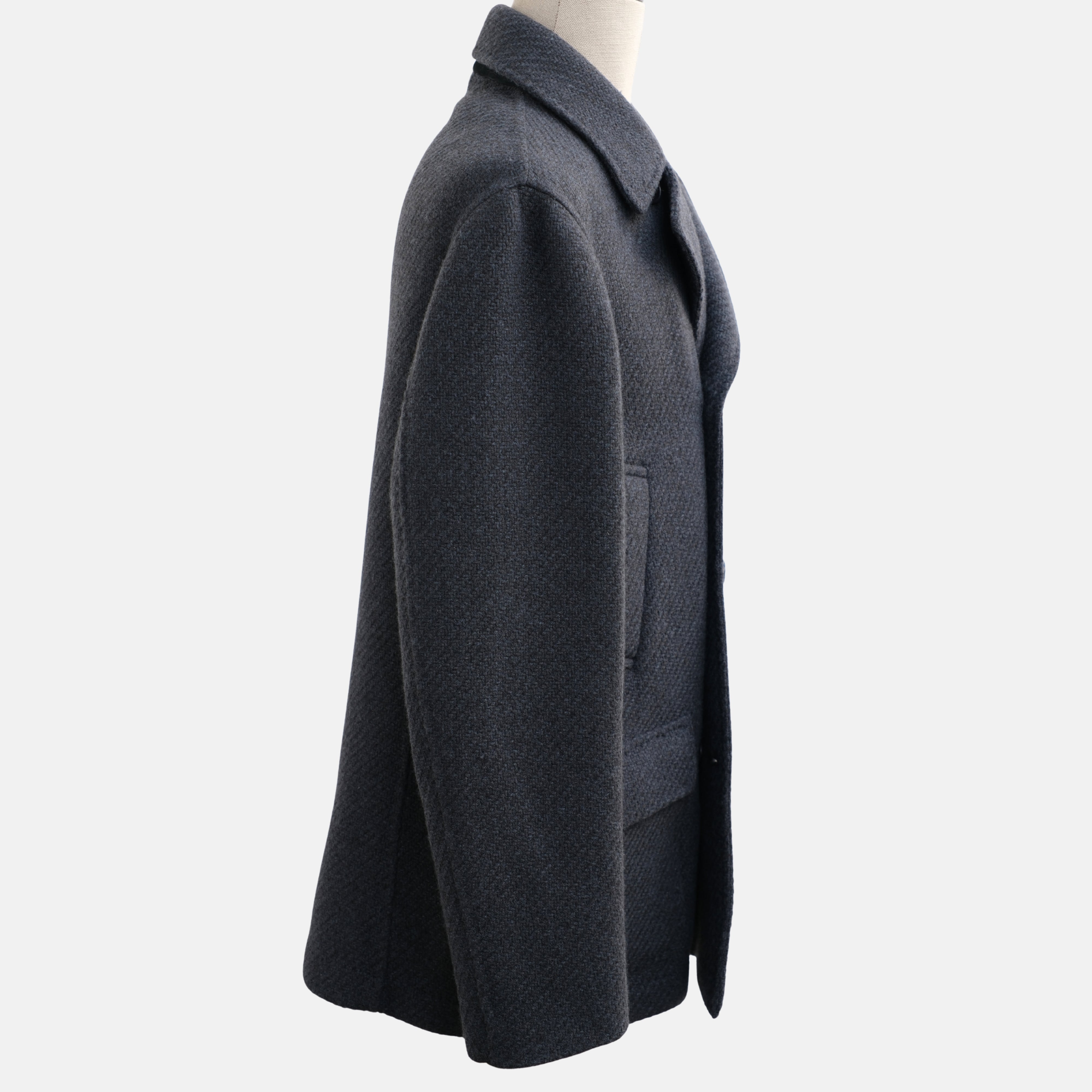 Blue Melange Double-Breasted Baby Cashmere Peacoat (L)