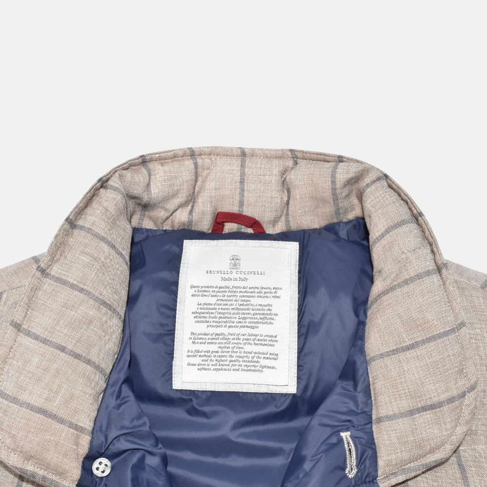 Beige-Blue Striped Vest made of Linen/Wool/Silk (L)