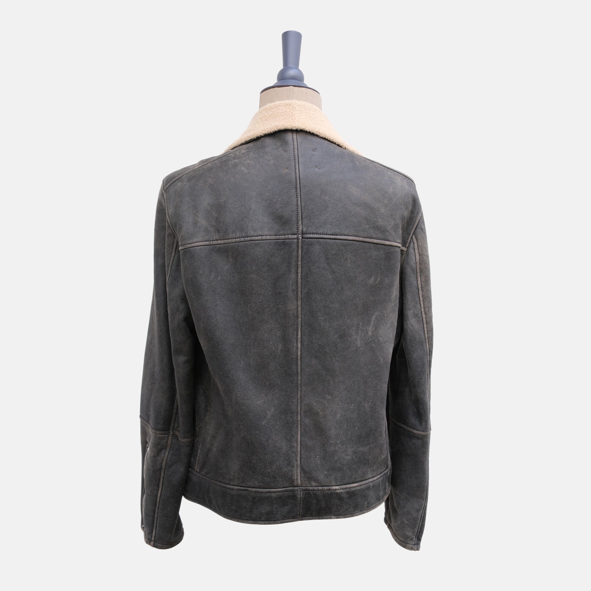 Dark Grey Shearling Biker Jacket (M)