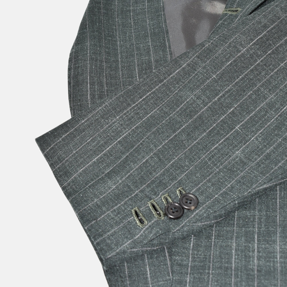 Grey/Green Striped Suit made of Light Virgin Wool (EU 48)