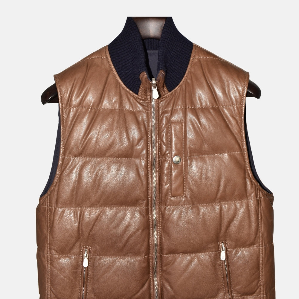 Navy/Brown Reversible Leather Vest (M)