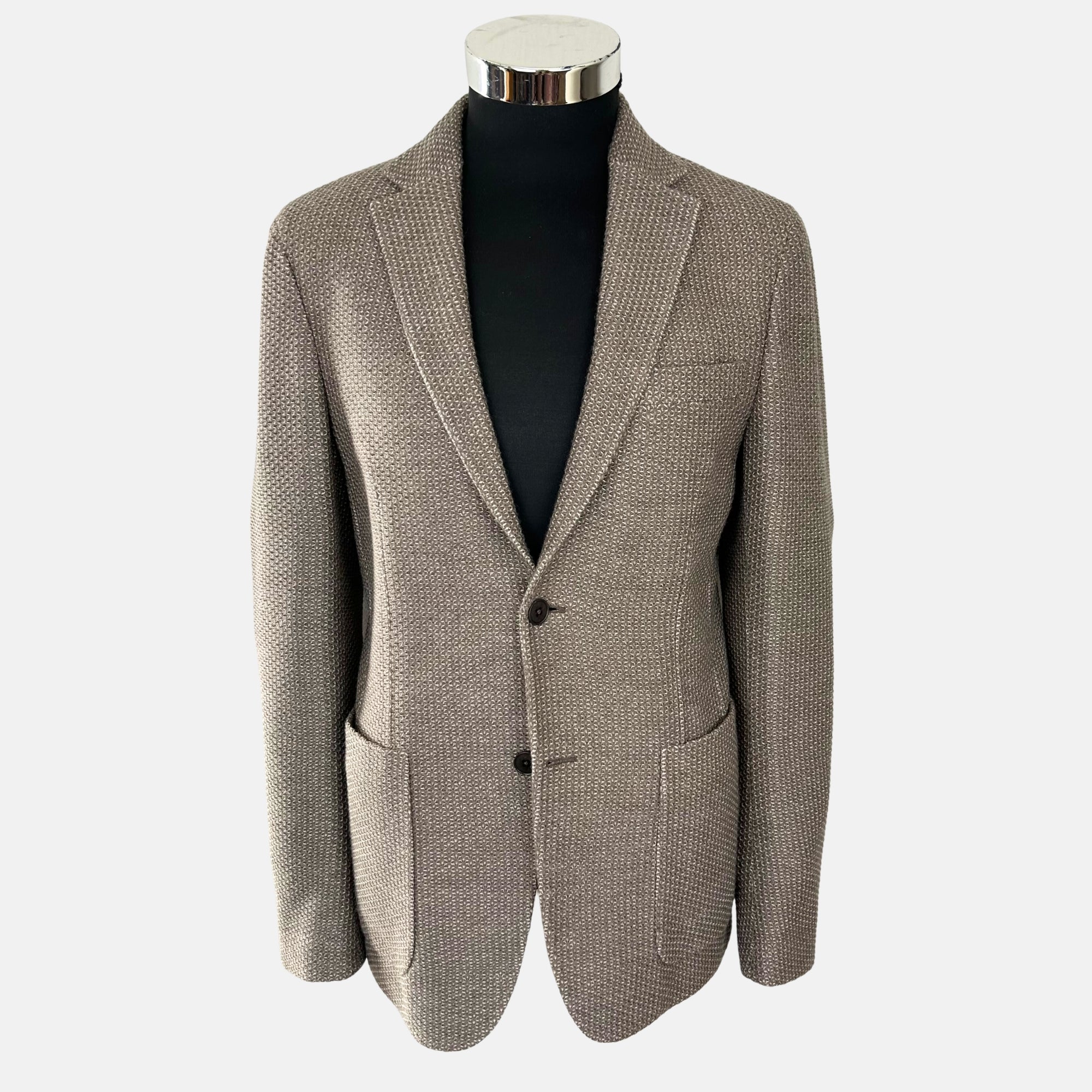 Taupe-Beige Patterned Blazer made of Wool (EU 48)