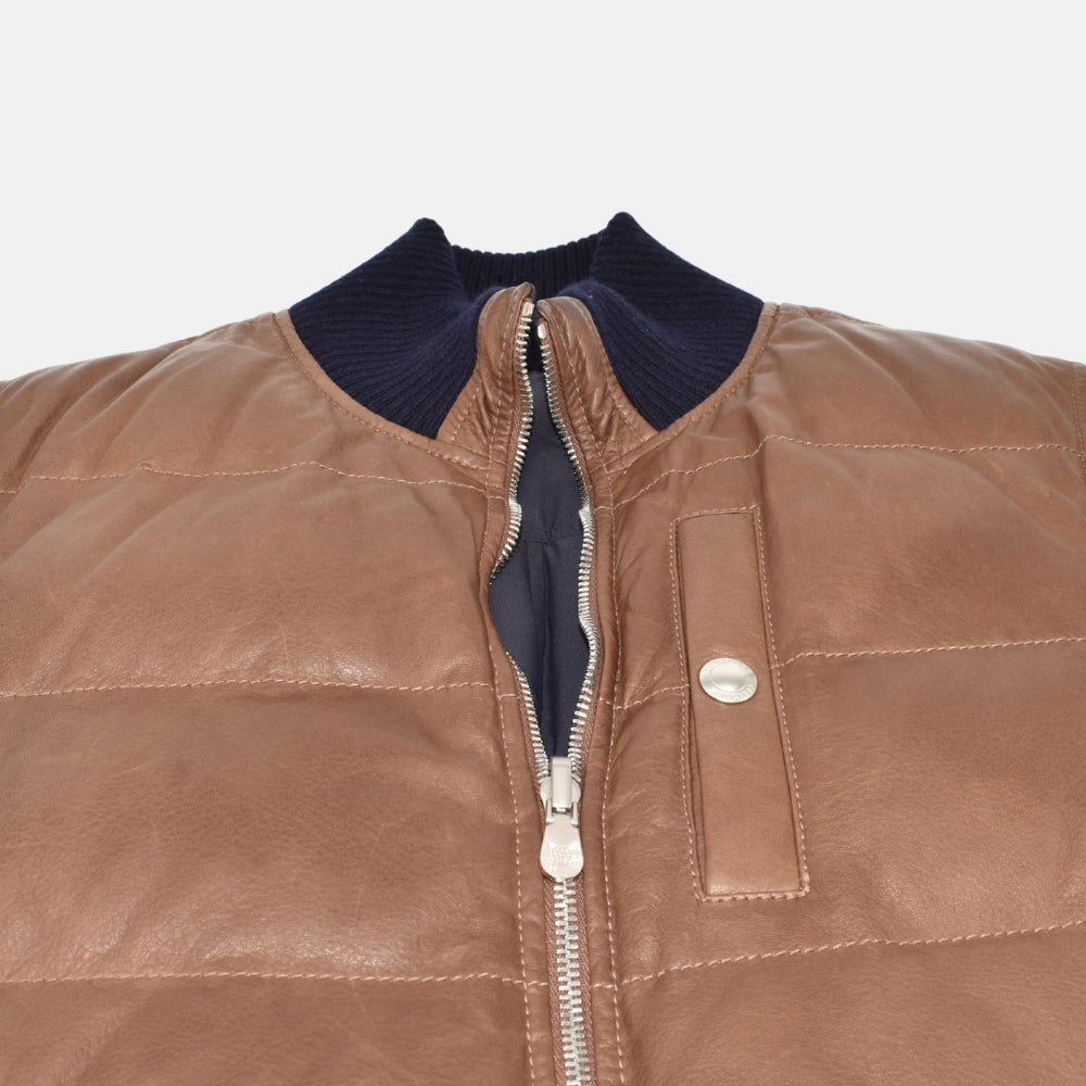 Navy/Brown Reversible Leather Vest (M)