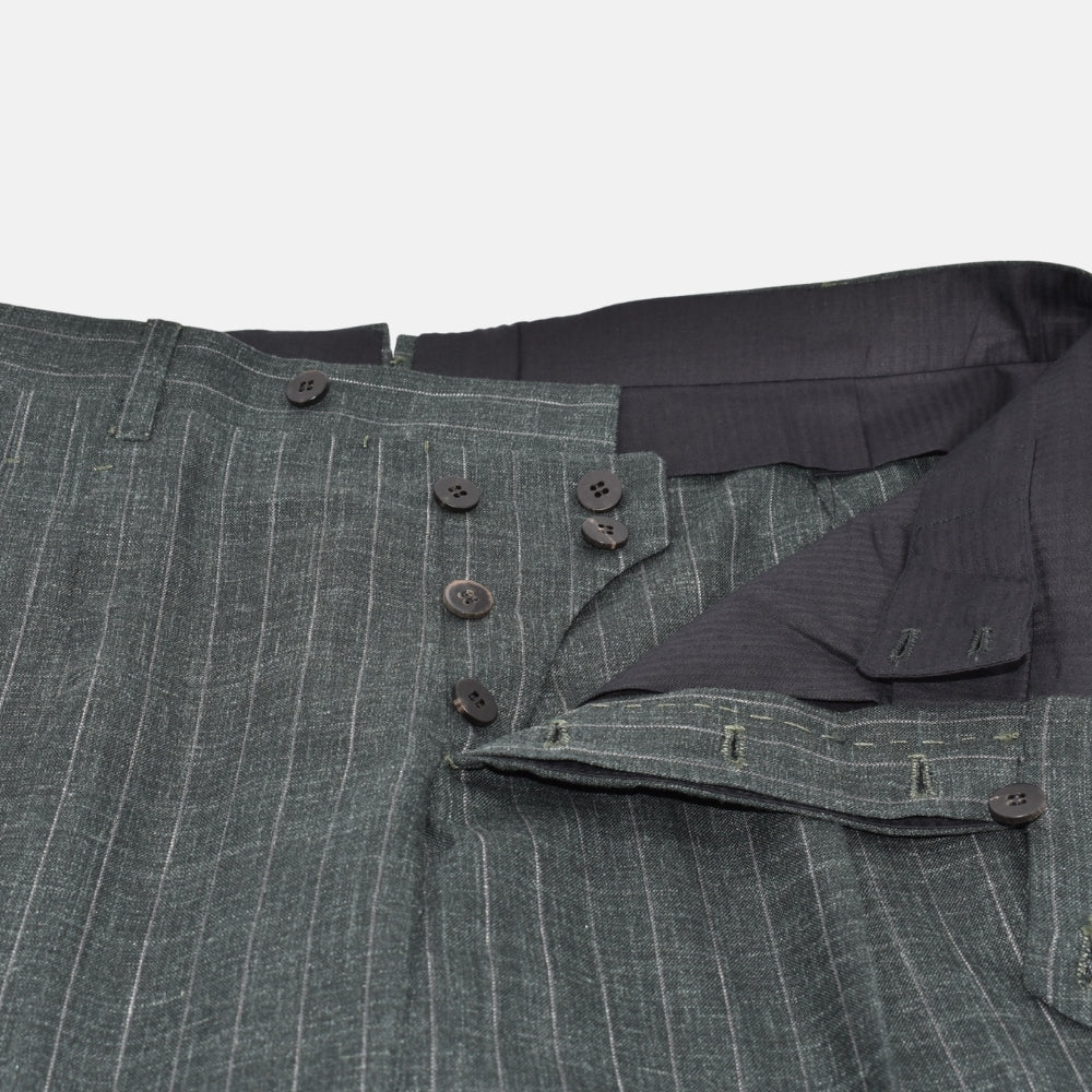 Grey/Green Striped Suit made of Light Virgin Wool (EU 48)