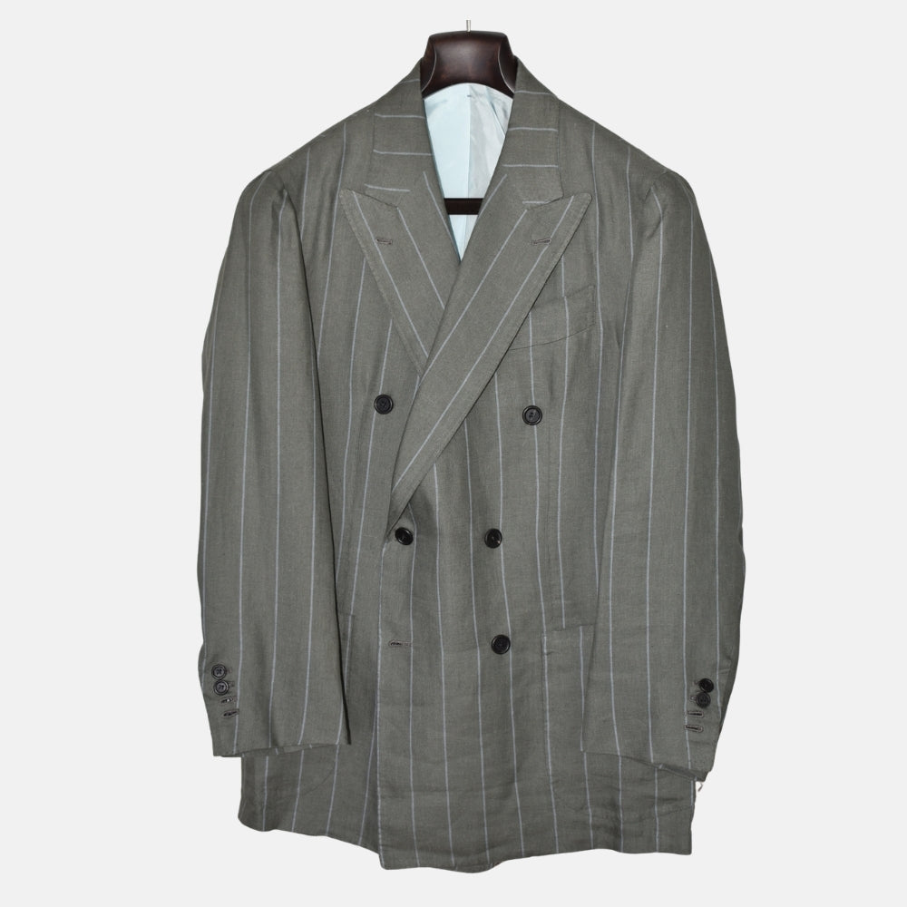 Light Grey/Green Striped Suit made of Virgin Wool (EU 48)