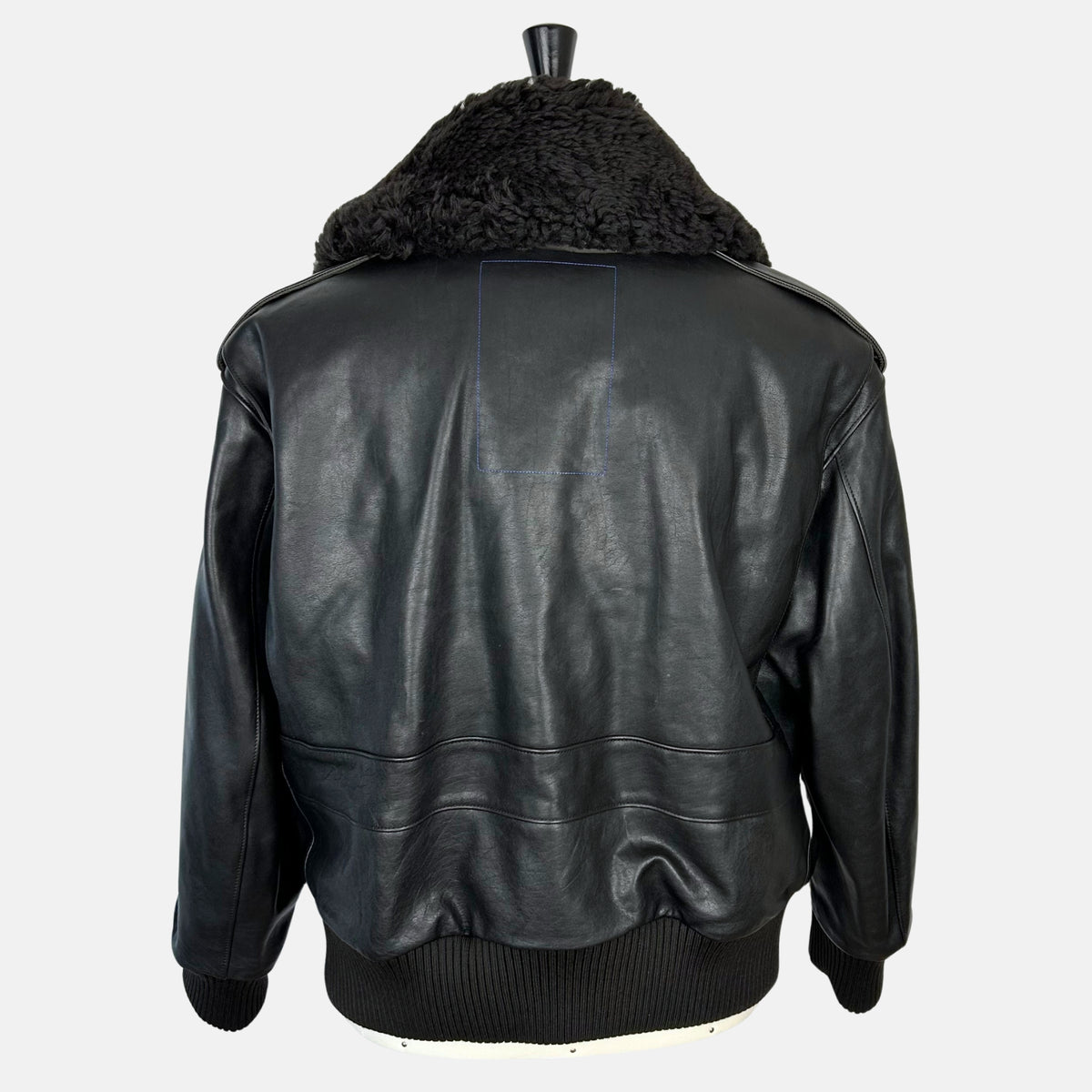 Black-Brown Leather Flight Jacket with Removable Shearling Collar (L)