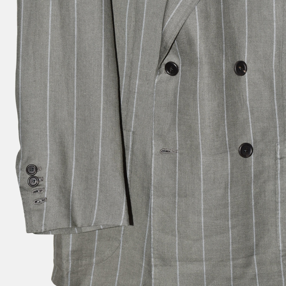 Light Grey/Green Striped Suit made of Virgin Wool (EU 48)