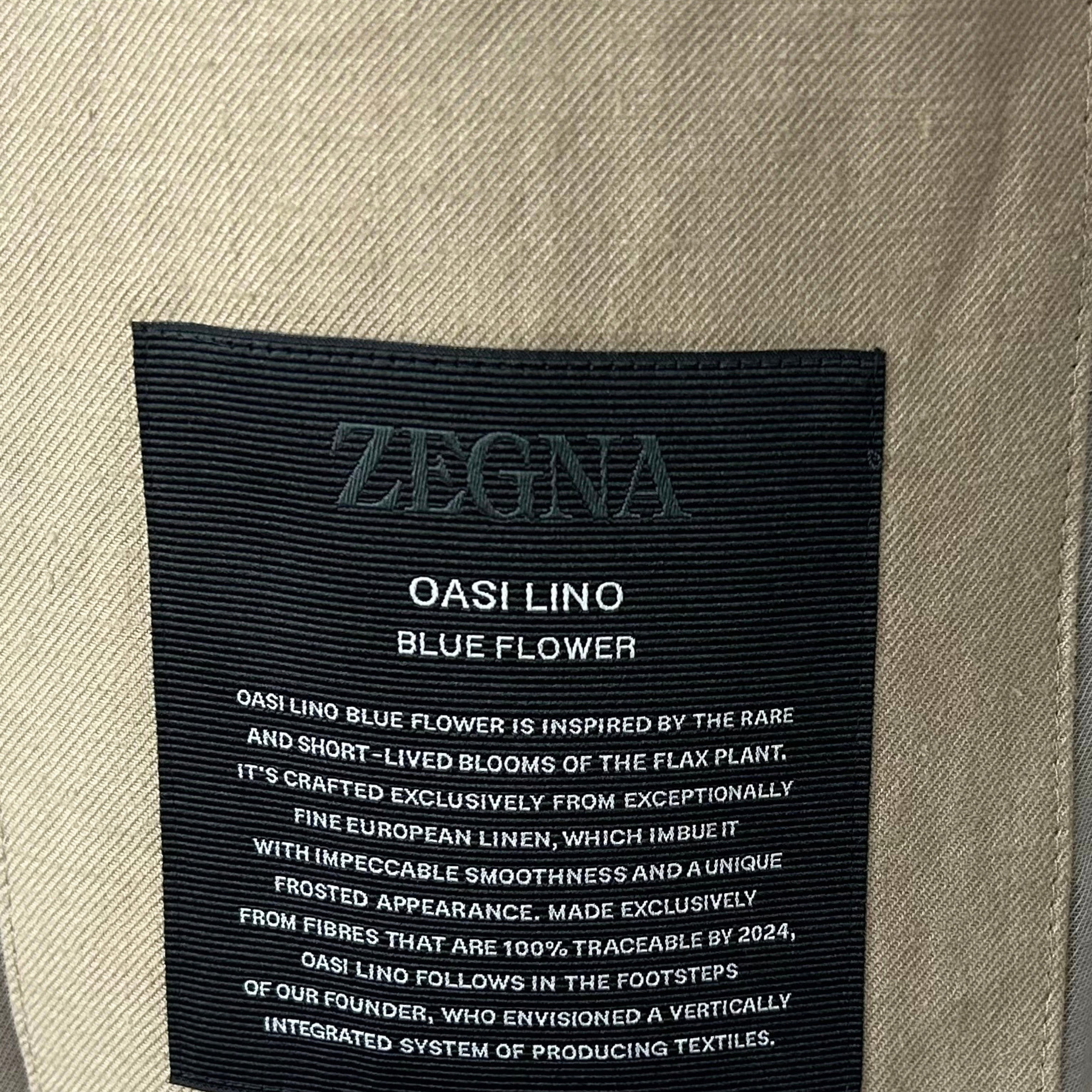 Sand Oasi Lino Blue Flower Chore Jacke aus Leinen mit Lederdetails (EU 56)