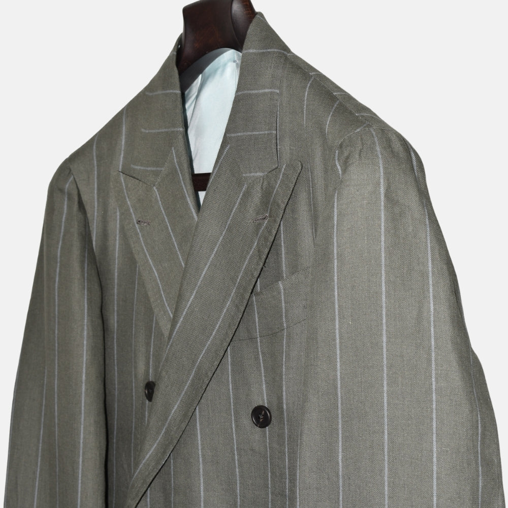 Light Grey/Green Striped Suit made of Virgin Wool (EU 48)