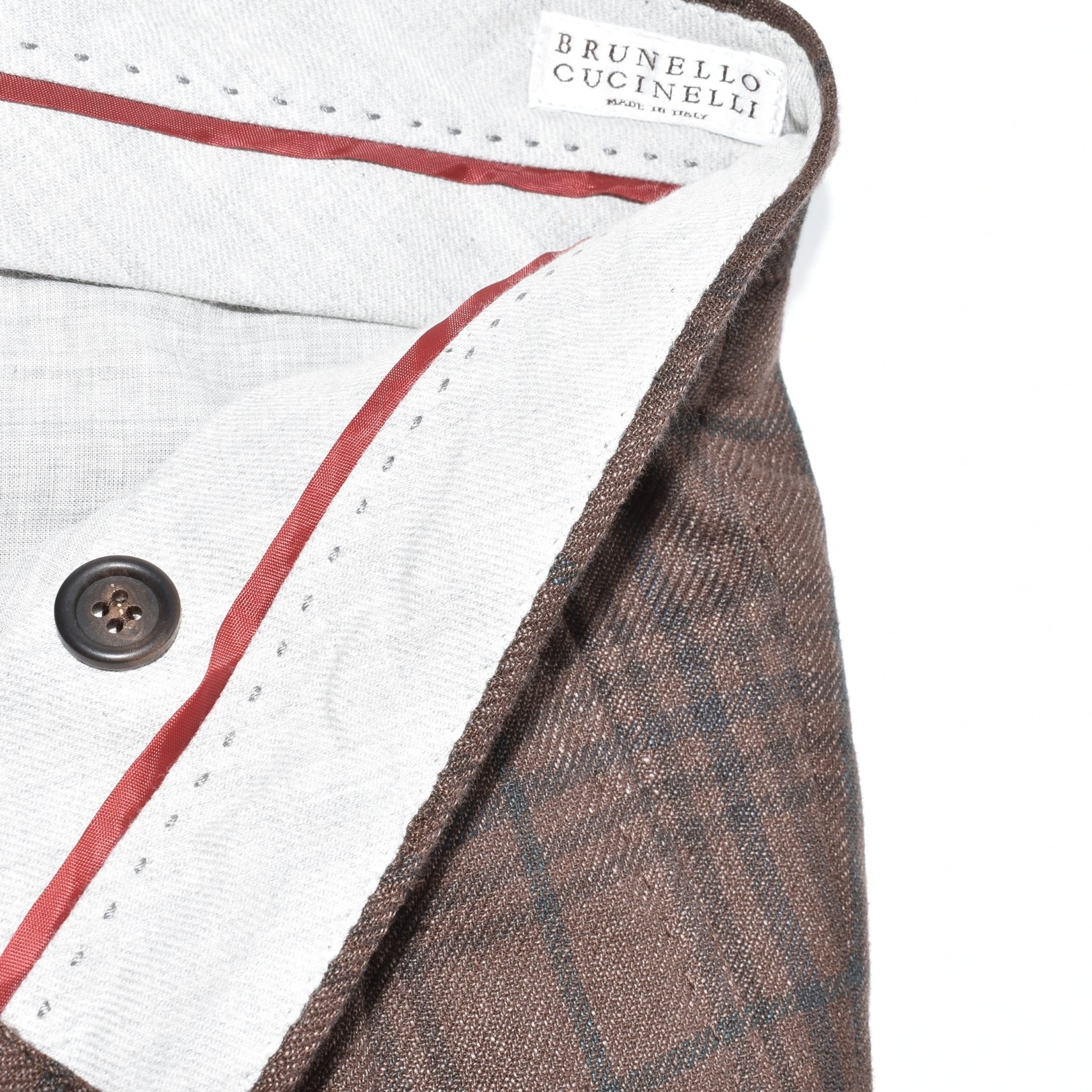 Brwon Checked Suit made of Linen/Wool/Silk (EU 46)