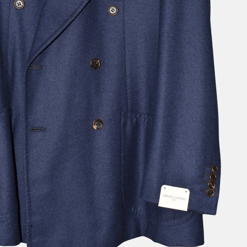 Blauer zweireihiger Flanell-Wollblazer (EU 54)