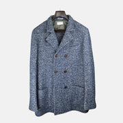 Blue/White Patterned Coat made of Virgin Wool/Cashmere (XL)