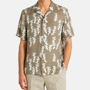 Beige-Taupe Patterned Bowling Shirt made of Silk (M)