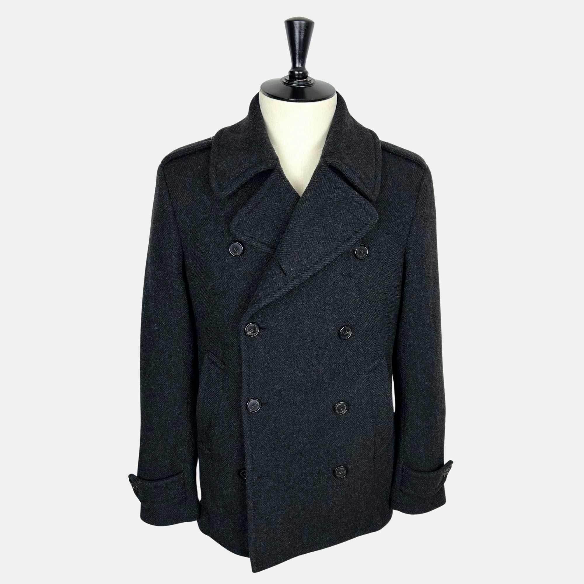 Charcoal Herringbone Peacoat made of Wool (M)