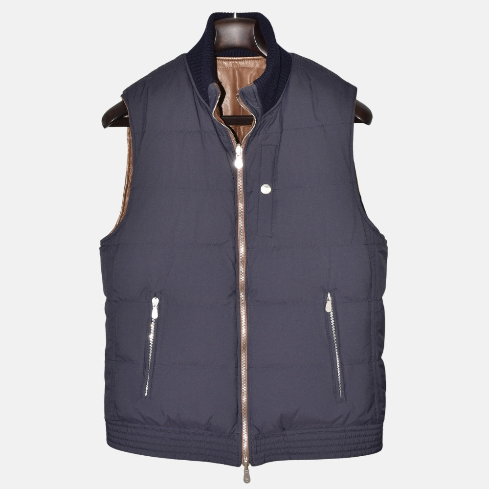 Navy/Brown Reversible Leather Vest (M)