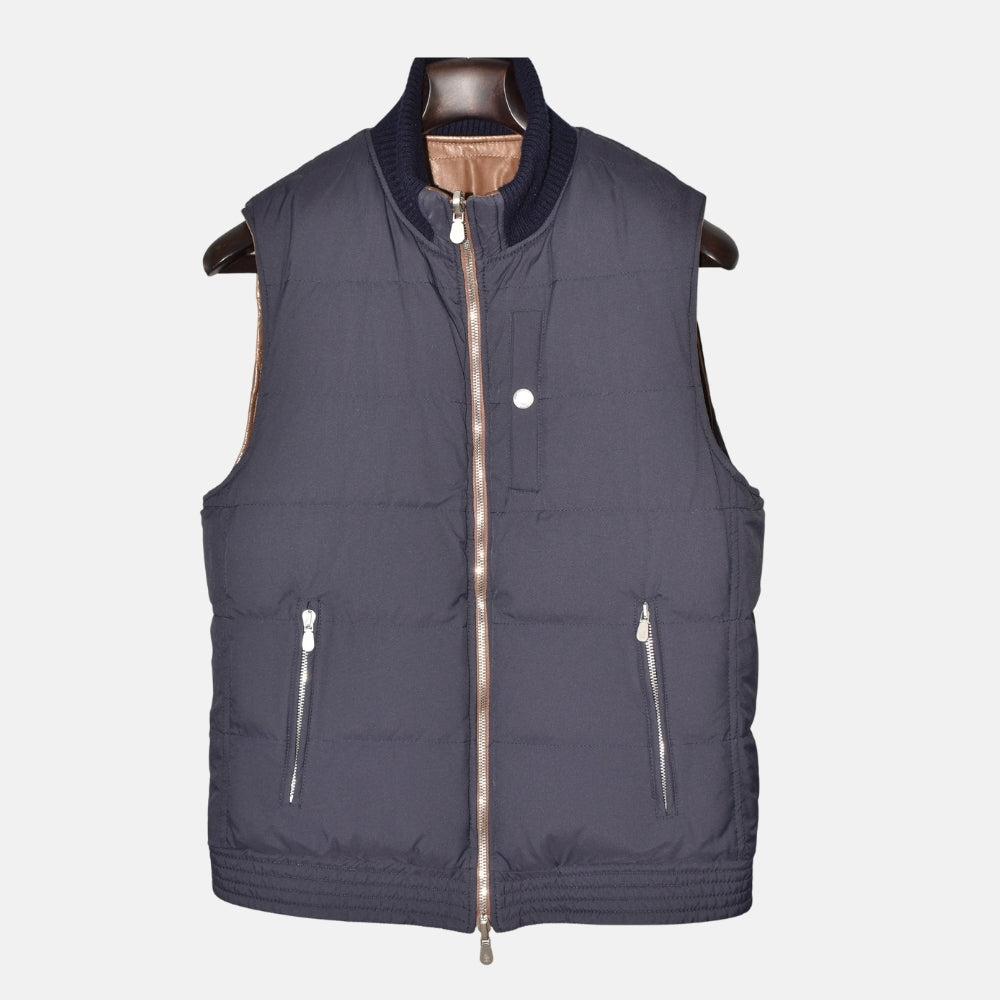Navy/Brown Reversible Leather Vest (M)