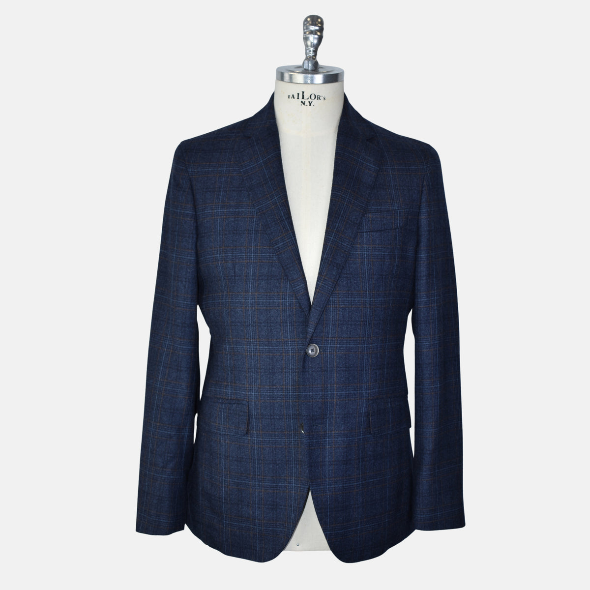 Blue-Brown Checkered Blazer made of Wool (EU 48)