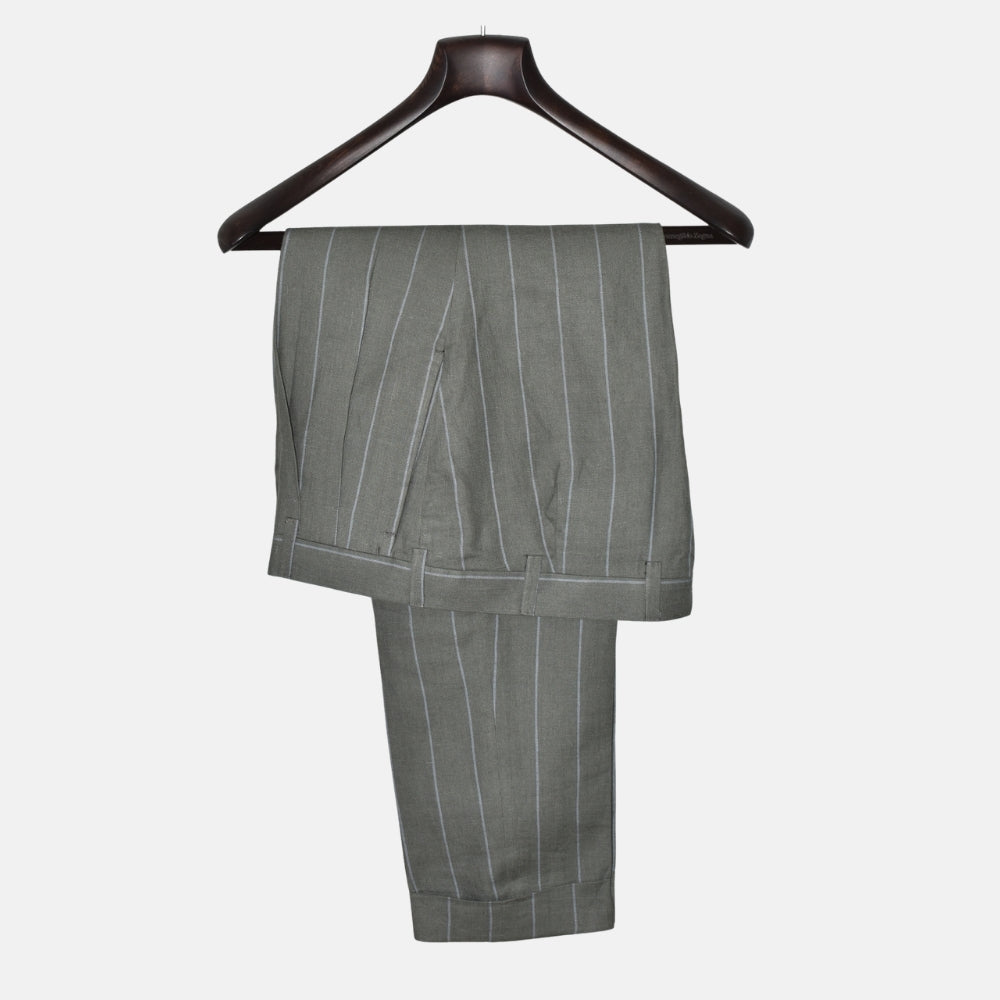 Light Grey/Green Striped Suit made of Virgin Wool (EU 48)