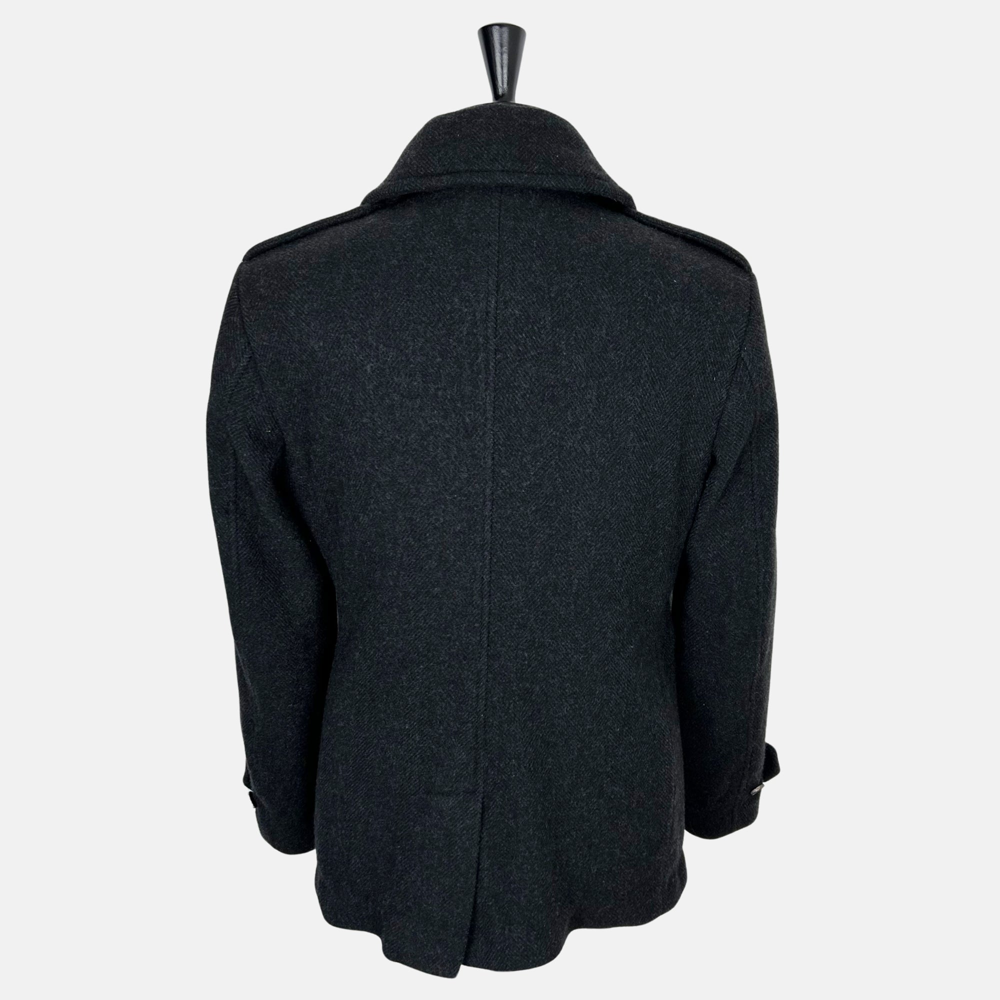 Charcoal Herringbone Peacoat made of Wool (M)