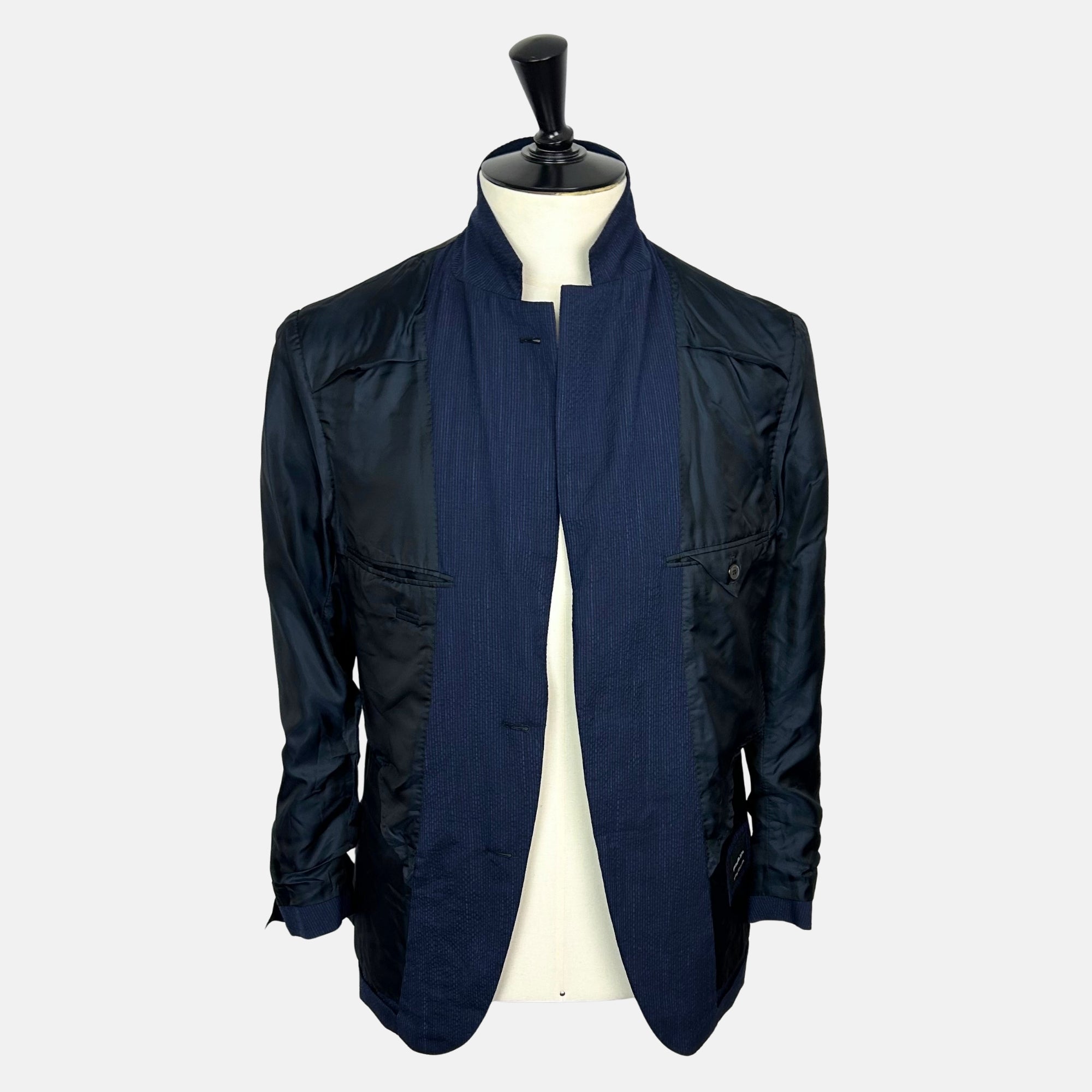 Navy Striped Suit made of Wool/Silk/Linen (EU 50)