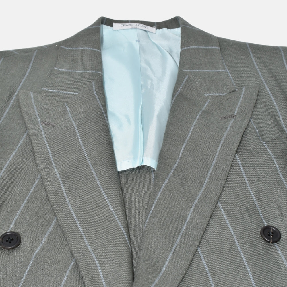 Light Grey/Green Striped Suit made of Virgin Wool (EU 48)