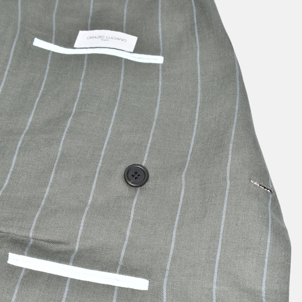 Light Grey/Green Striped Suit made of Virgin Wool (EU 48)