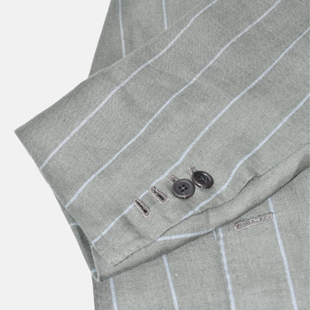 Light Grey/Green Striped Suit made of Virgin Wool (EU 48)