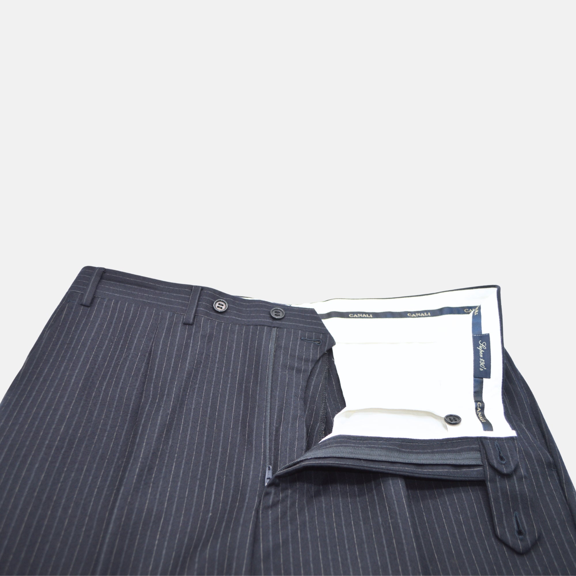 Dark Blue Pinstripe Trousers made of Wool (EU 50)