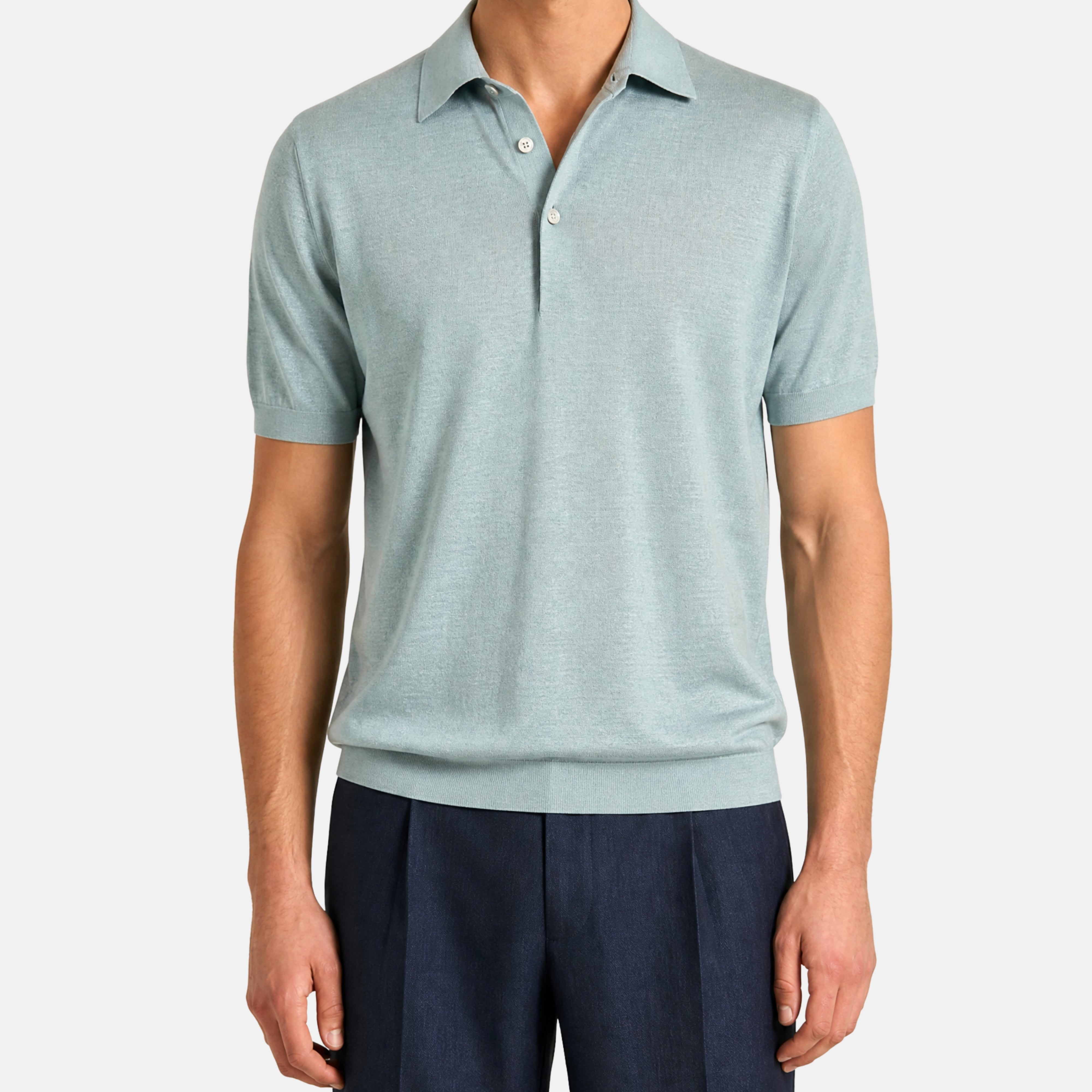 Light Blue Polo Shirt made of Silk/Cashmere/Linen (EU 50)