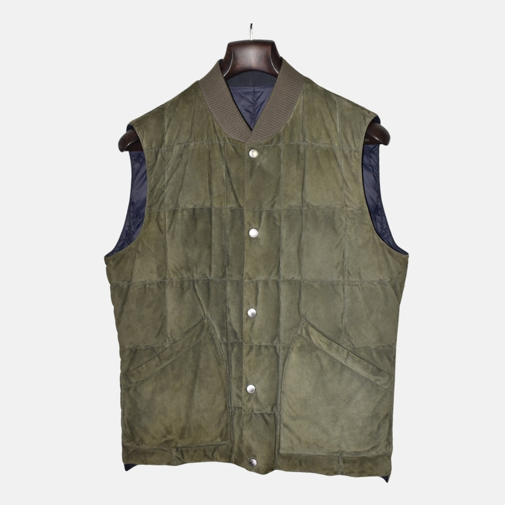 Wendbare Daunenweste aus Wildleder Olive (M)