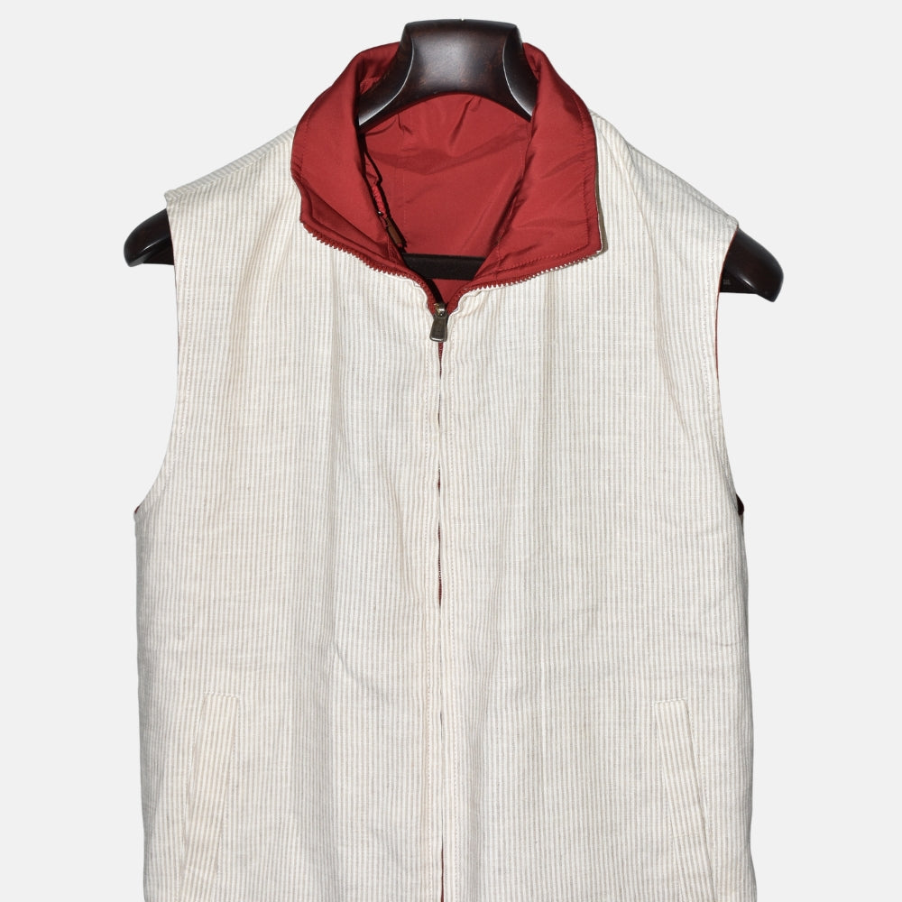 Red-Offwhite/Striped Reversible Vest (S)