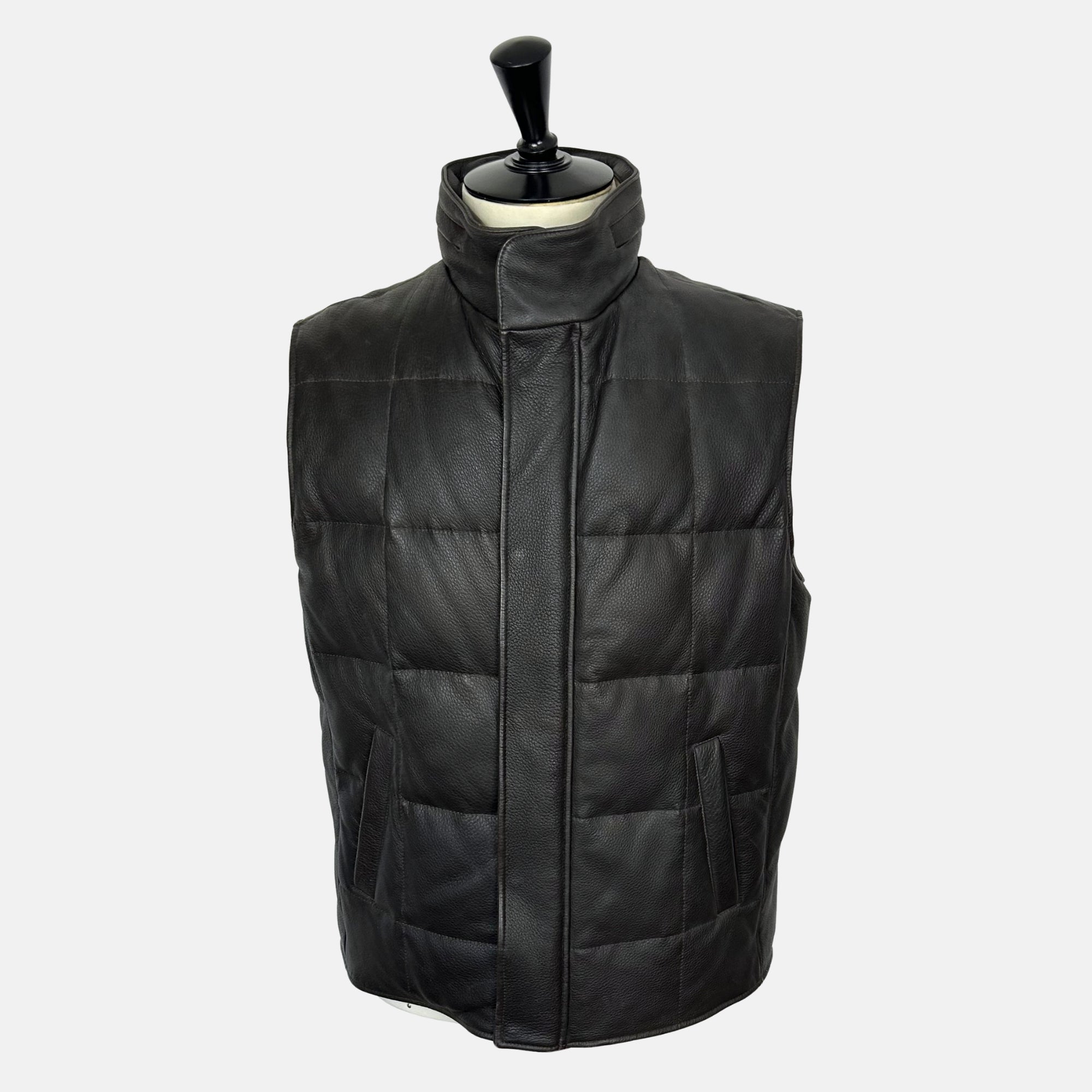 Dark Brown Down Vest made of Leather (L)