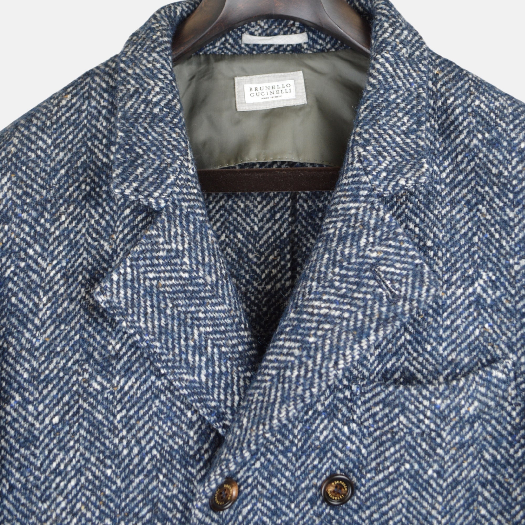 Blue/White Patterned Coat made of Virgin Wool/Cashmere (XL)