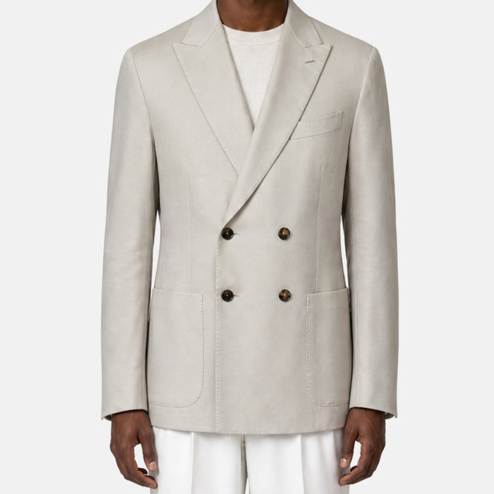 Ecru Double Breasted Blazer made of Cotton/Silk/Cashmere (EU 48)