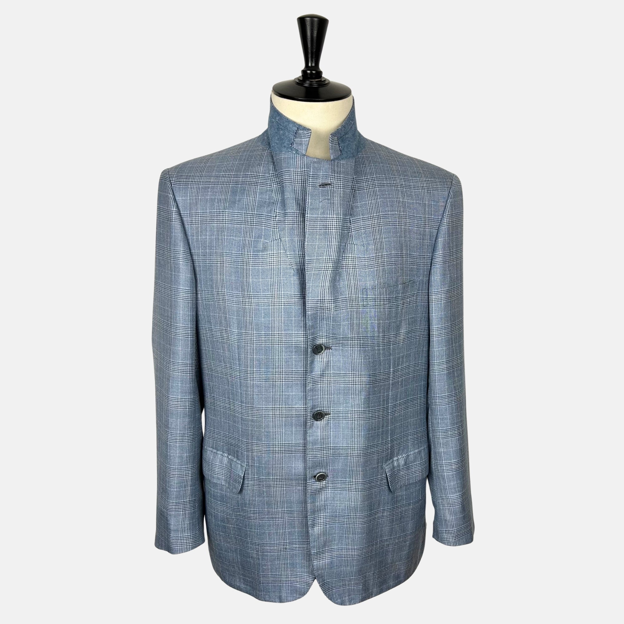 Blue Patterned Blazer made of Cashmere/Linen/Silk (EU 54)