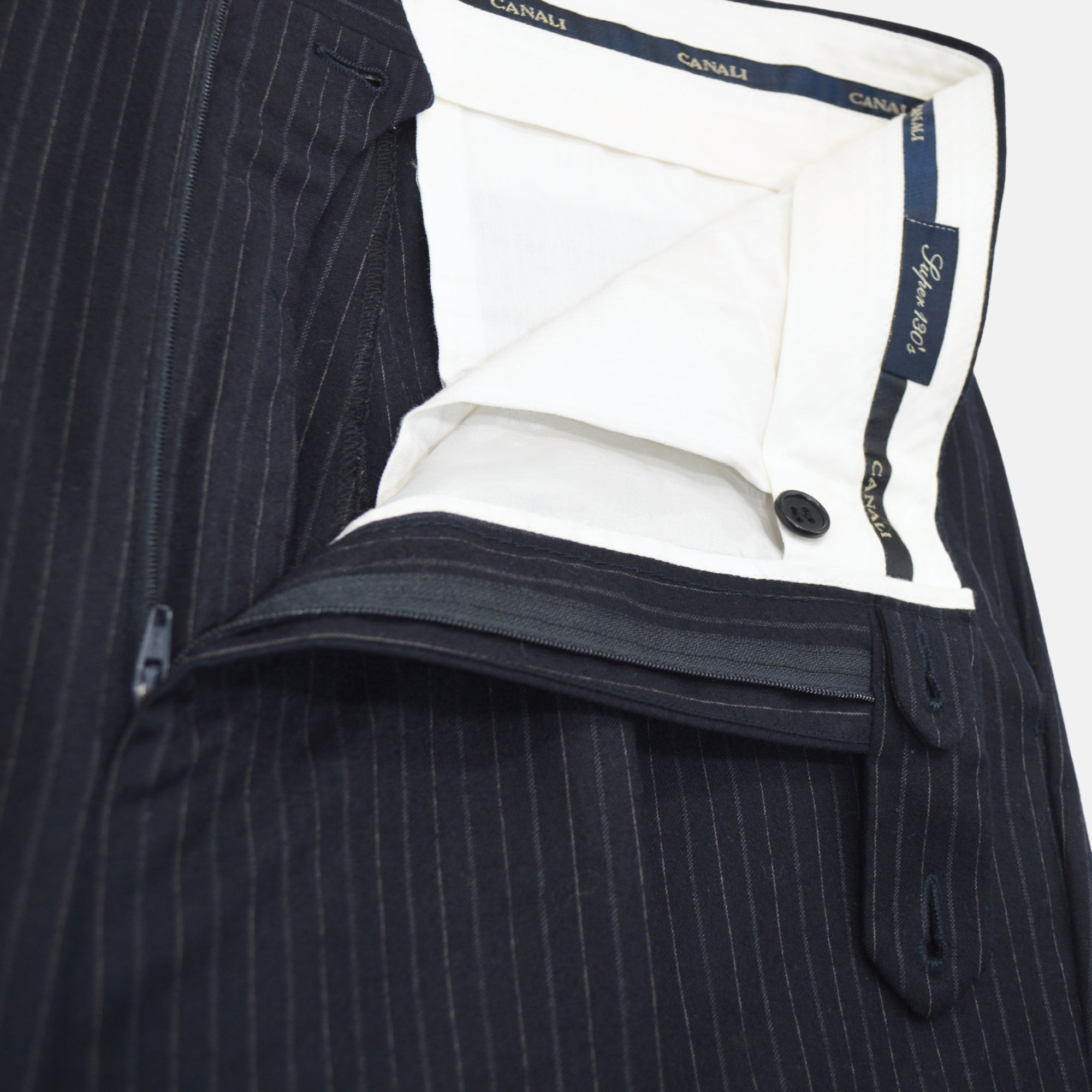 Dark Blue Pinstripe Trousers made of Wool (EU 50)