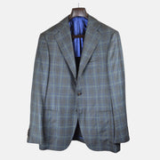 Blue/Brown Checked Blazer made of Cashmere/Silk (52)