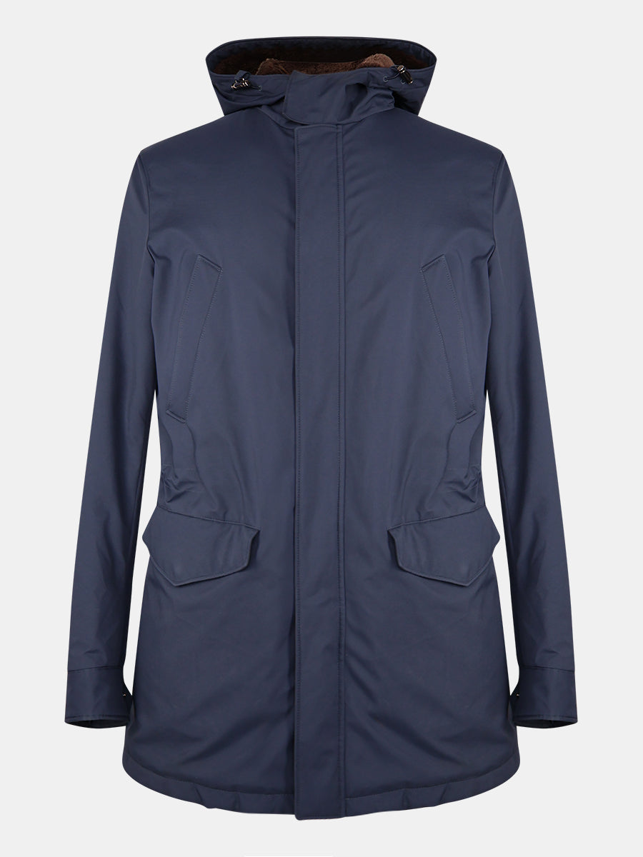 Navy Hooded Castarino Lined Coat
