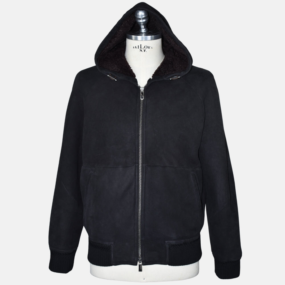 Black Hooded Shearling Jacket
