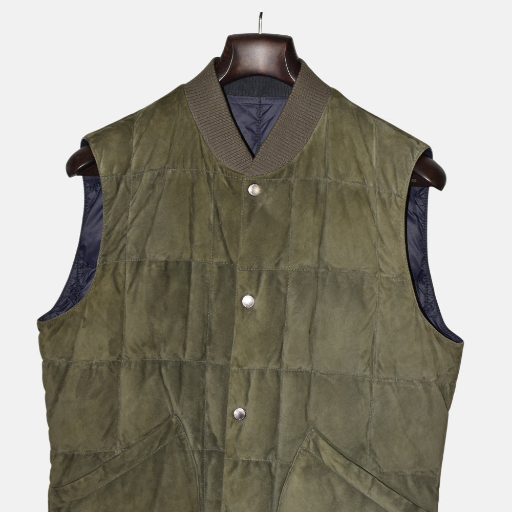 Olive Reversible Suede Down Vest (M)